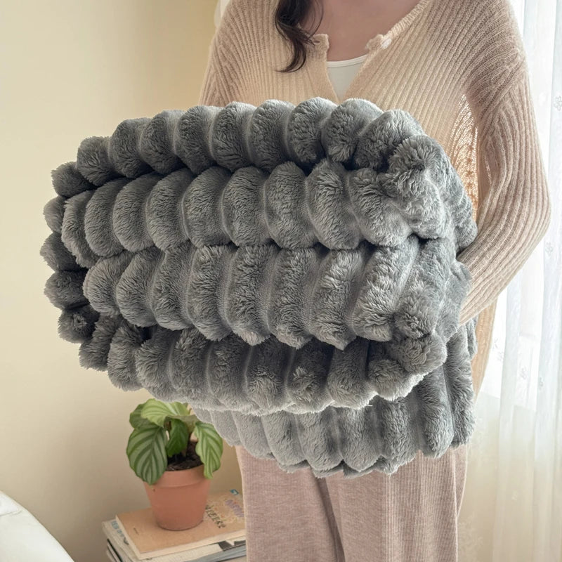 Cozy Striped Faux Fur Blanket