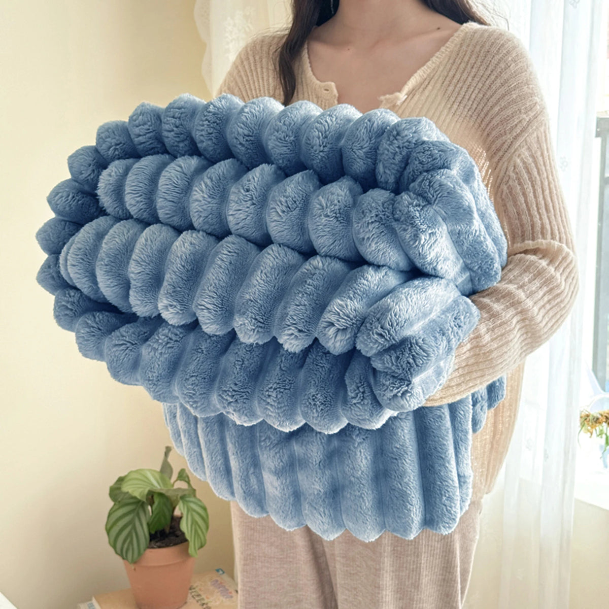 Cozy Striped Faux Fur Blanket