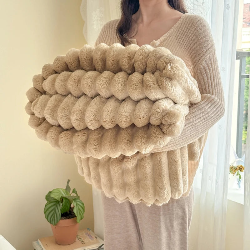 Cozy Striped Faux Fur Blanket